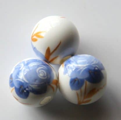 12mm white medium blue rose porcelain bead
