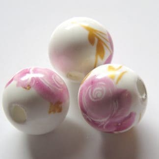 12mm white medium pink rose porcelain bead
