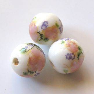 12mm white pale peach flower porcelain bead