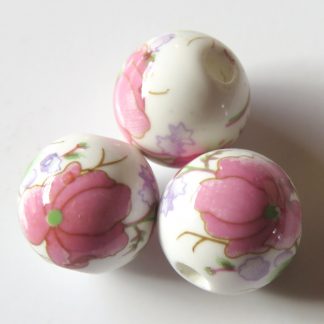 12mm white pale pink peony flower porcelain bead
