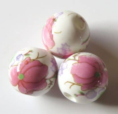 12mm white pale pink peony flower porcelain bead