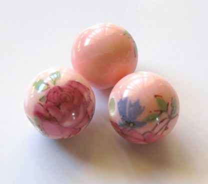 12mm peach pink flower porcelain bead