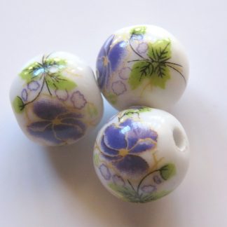 12mm white purple flower porcelain bead