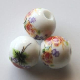 12mm white russet magenta flower porcelain bead