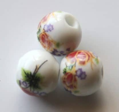 12mm white russet magenta flower porcelain bead