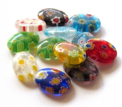 14x10mm flat oval millefiori glass beads