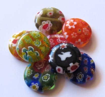 14mm flat round wafer millefiori glass beads