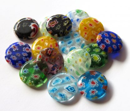 16mm flat round wafer millefiori glass beads