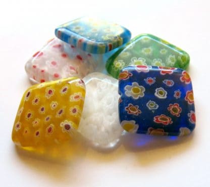 20mm flat square wafer millefiori glass beads
