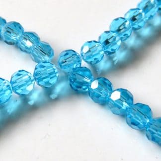 4mm round faceted bright aqua crystal beads