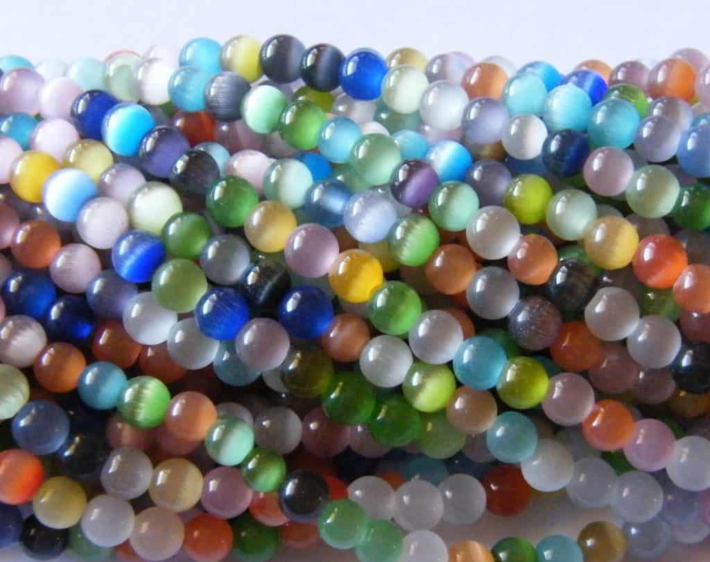 100pcs 6mm Round Cats-eye Glass Beads - Mixed Colours - BeadsForEwe