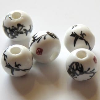 8mm white black briar porcelain bead