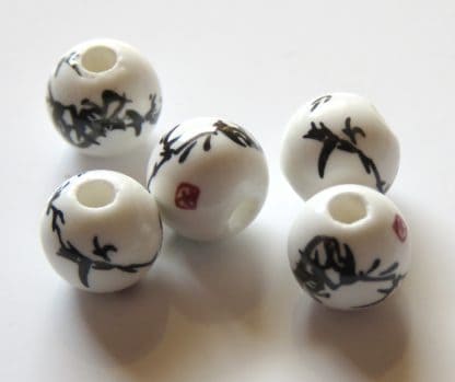 8mm white black briar porcelain bead
