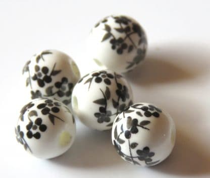 8mm white black oriental flower porcelain bead