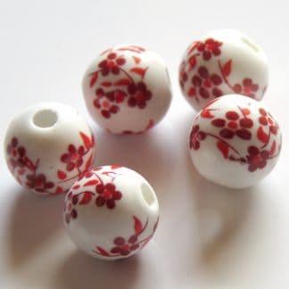 8mm white blood red oriental flower porcelain bead