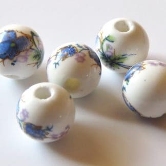 8mm white blue peony flower porcelain bead