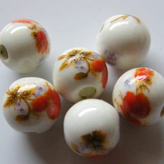 8mm white bright red flower porcelain bead
