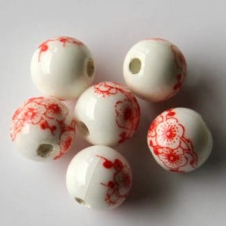 8mm white bright red cherry blossom porcelain bead