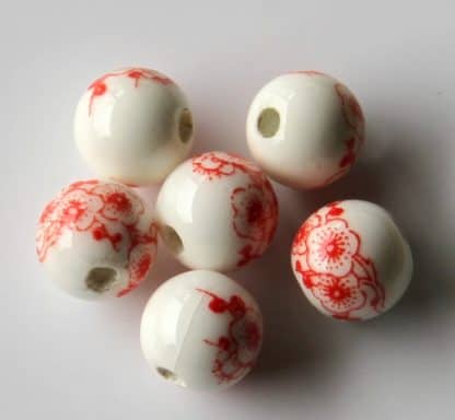 8mm white bright red cherry blossom porcelain bead