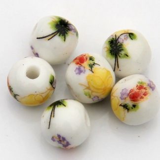 8mm white bright yellow flower porcelain bead