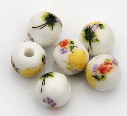 8mm white bright yellow flower porcelain bead
