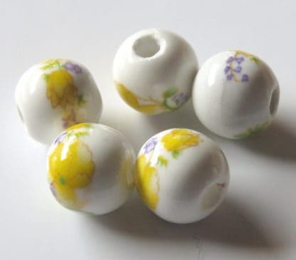 8mm white bright yellow peony flower porcelain bead