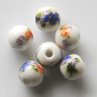 8mm white dark blue flower porcelain bead