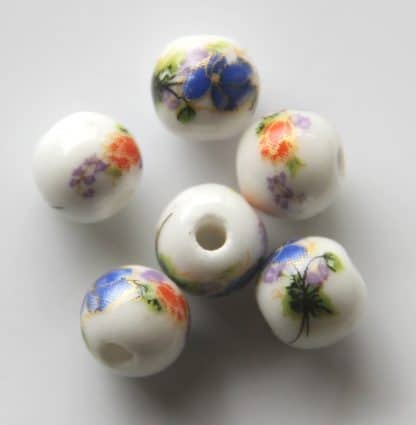 8mm white dark blue flower porcelain bead