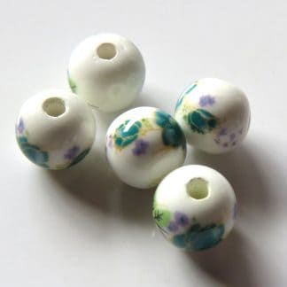 8mm white dark teal flower porcelain bead
