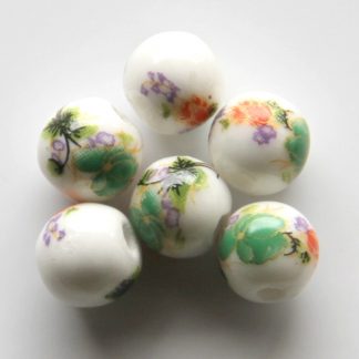 8mm white green flower porcelain bead