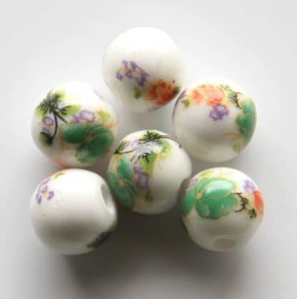 8mm white green flower porcelain bead