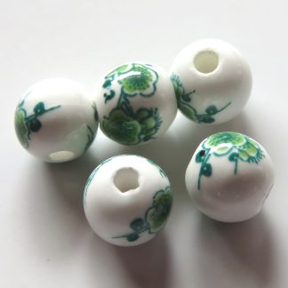 8mm white green cherry blossom porcelain bead