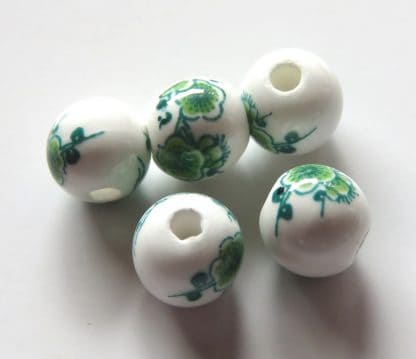 8mm white green cherry blossom porcelain bead