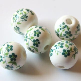 8mm white green oriental flower porcelain bead