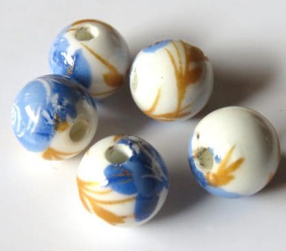 8mm white medium blue rose porcelain bead