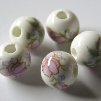 8mm white pale lilac peony flower porcelain bead