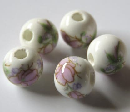8mm white pale lilac peony flower porcelain bead