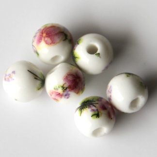 8mm white pale magenta flower porcelain bead