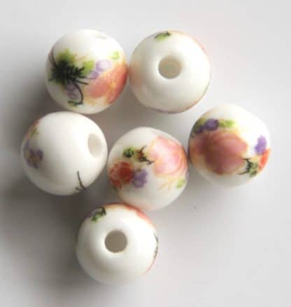 8mm white pale peach flower porcelain bead