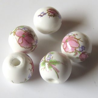 8mm white pale pink peony flower porcelain bead