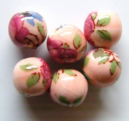8mm peach pink flower porcelain bead