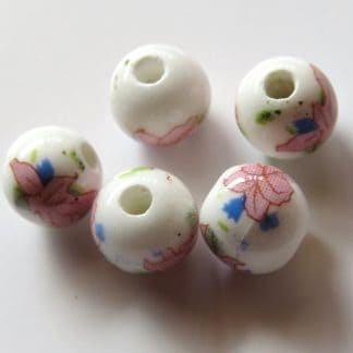 8mm white pink peony flower porcelain bead