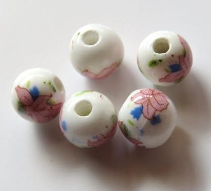 8mm white pink peony flower porcelain bead