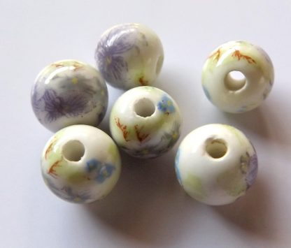 8mm white pale purple peony flower porcelain bead