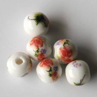 8mm white red flower porcelain bead