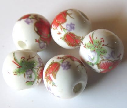 8mm white red peony flower porcelain bead