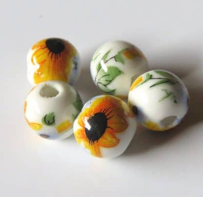 8mm white sunflower porcelain bead