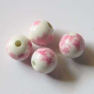 8mm white pink oriental flower porcelain bead
