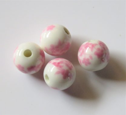 8mm white pink oriental flower porcelain bead