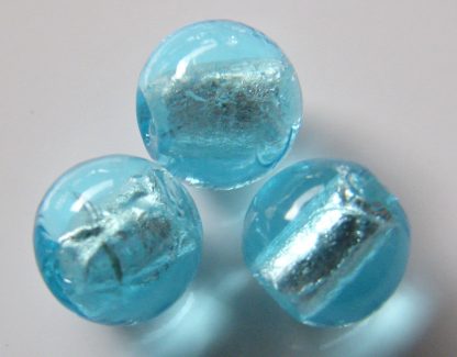 10mm aqua round lampwork silver foil glass beads